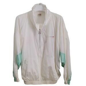 Ellesse Windbreaker Jacket Womens 12 White Mint Full Zip 90s Retro Vintage Italy